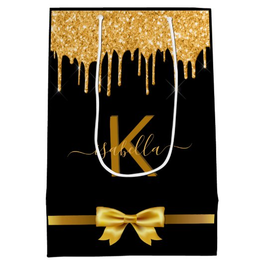 Monogram zwart glinsterend bedank favoriet medium cadeauzakje (Achterkant)