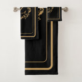 Monogram zwart Gold Border Design Monogram Bad Handdoek (Insitu)
