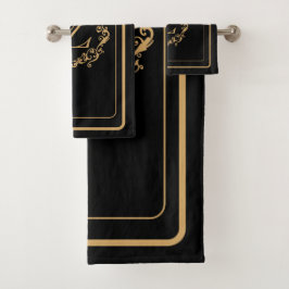 Monogram zwart Gold Border Design Monogram Bad Handdoek