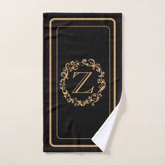 Monogram zwart Gold Border Design Monogram Bad Handdoek (Handdoek)