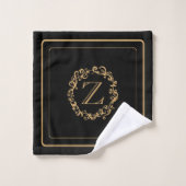 Monogram zwart Gold Border Design Monogram Bad Handdoek (Wasdoekje)