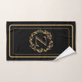 Monogram zwart Gold Border Design Monogram Bad Handdoek (Handdoek)