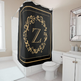 Monogram zwart Gold Border Design Monogram Douchegordijn