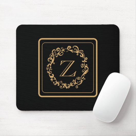 Monogram zwart Gold Border Design Monogram Muismat (Met muis)
