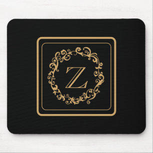 Monogram zwart Gold Border Design Monogram Muismat