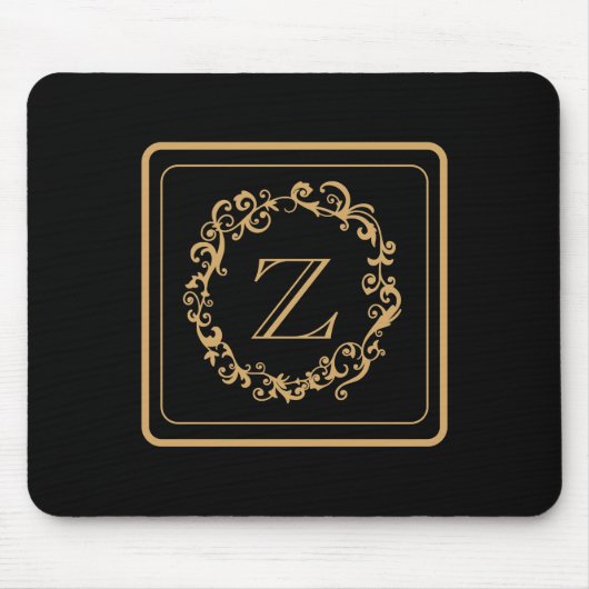 Monogram zwart Gold Border Design Monogram Muismat (Voorkant)