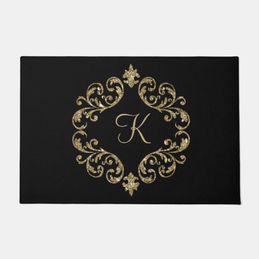Monogram zwart Gold Glitter Trendy Chic Stylish Deurmat (Voorkant)
