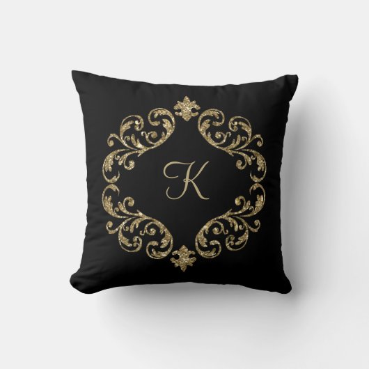 Monogram zwart Gold Glitter Trendy Chic Stylish Kussen (Voorkant)