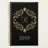 Monogram zwart Gold Glitter Trendy Chic Stylish Planner (Voorkant)
