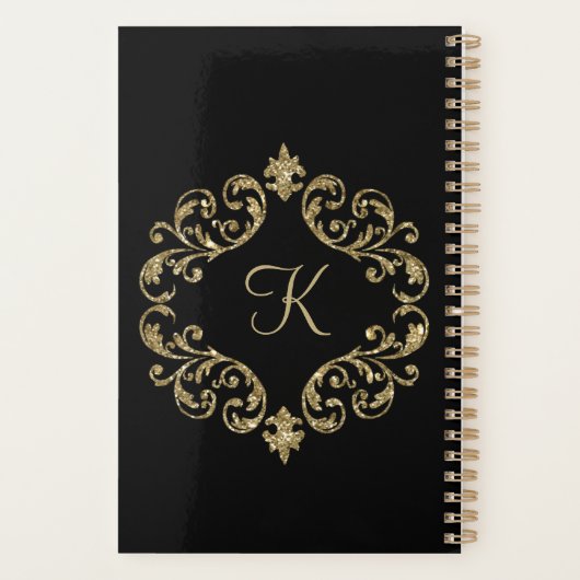 Monogram zwart Gold Glitter Trendy Chic Stylish Planner (Achterkant)