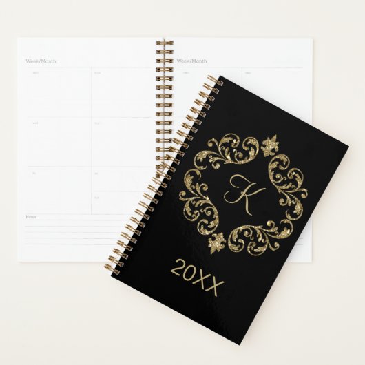 Monogram zwart Gold Glitter Trendy Chic Stylish Planner (Display)