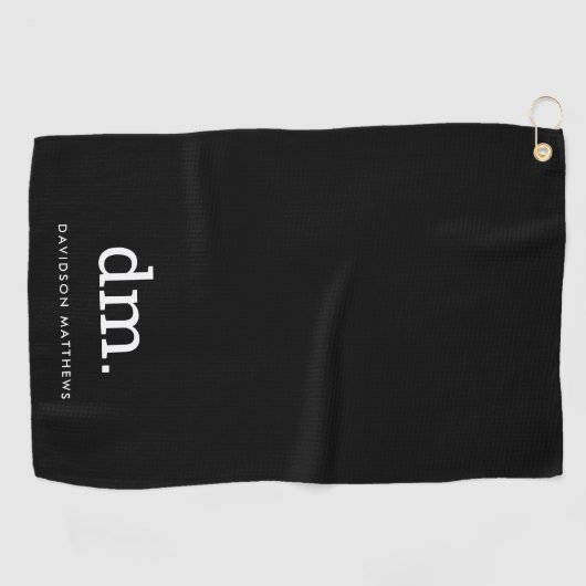 Monogram Zwart Golfhanddoek met Witte Tekst (Horizontaal)