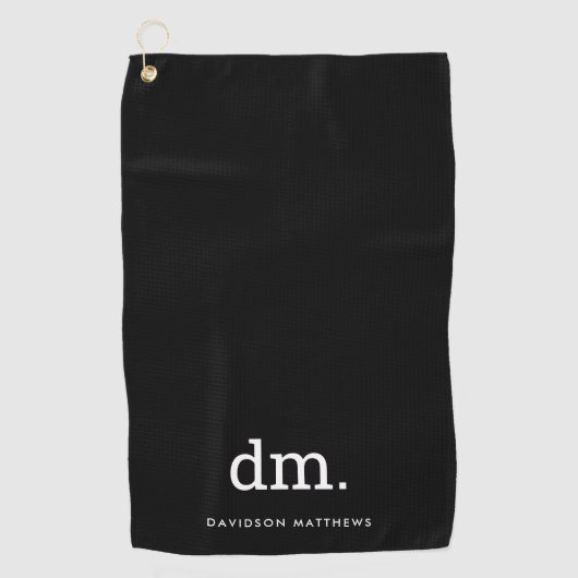 Monogram Zwart Golfhanddoek met Witte Tekst (Voorkant)