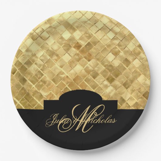 Monogram Zwart & Goud 50e Jubileum Borden Papieren Bordje (Voorkant)