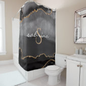 Monogram Zwart Goud Agaat Geode Douchegordijn (In situ)