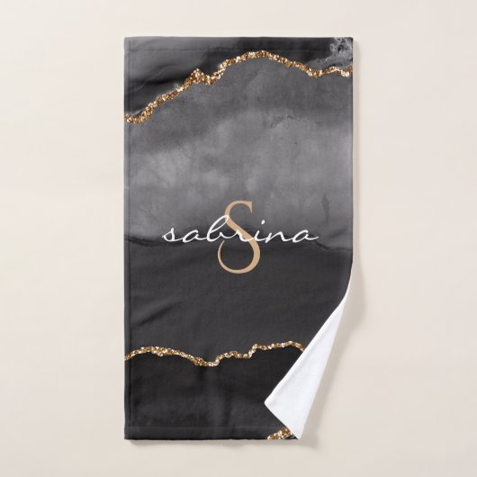 Monogram Zwart Goud Agaat Geode Handdoek (Handdoek)