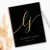 Monogram Zwart Goud Calligraphy 2 Initialen Script Notitieboek