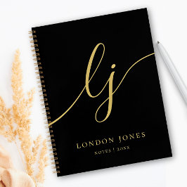Monogram Zwart Goud Calligraphy 2 Initialen Script Notitieboek