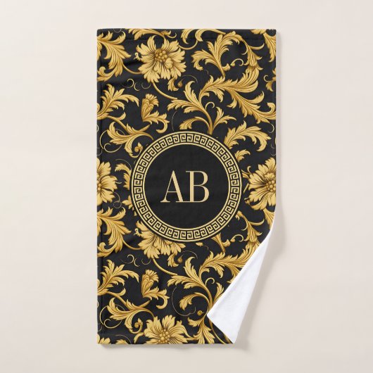 Monogram Zwart Goud Classy Elegant Patroon Bad Handdoek (Handdoek)