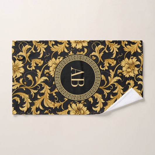 Monogram Zwart Goud Classy Elegant Patroon Bad Handdoek (Handdoek)