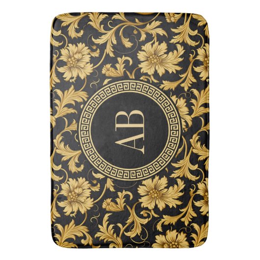 Monogram Zwart Goud Classy Elegant Patroon Badmat (Voorkant Verticaal)