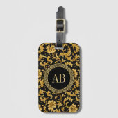 Monogram Zwart Goud Classy Elegant Patroon Bagagelabel (Voorkant (verticaal))
