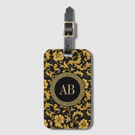 Monogram Zwart Goud Classy Elegant Patroon Bagagelabel