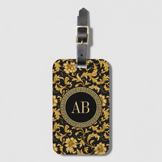 Monogram Zwart Goud Classy Elegant Patroon Bagagelabel (Voorkant (verticaal))