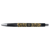 Monogram Zwart Goud Classy Elegant Patroon Pen (Voorkant)
