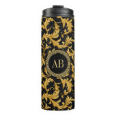 Monogram Zwart Goud Classy Elegant Patroon Thermosbeker (Voorkant)