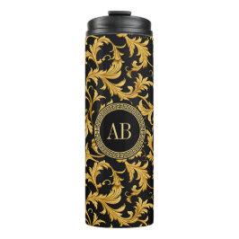 Monogram Zwart Goud Classy Elegant Patroon Thermosbeker