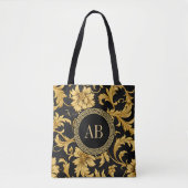 Monogram Zwart Goud Classy Elegant Patroon Tote Bag (Voorkant)