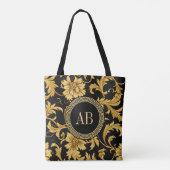 Monogram Zwart Goud Classy Elegant Patroon Tote Bag (Achterkant)