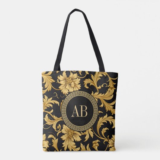 Monogram Zwart Goud Classy Elegant Patroon Tote Bag (Achterkant)
