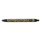 Monogram Zwart Goud Classy Elegant Patroon Zwarte Inkt Pen (Voorkant)