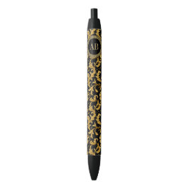 Monogram Zwart Goud Classy Elegant Patroon Zwarte Inkt Pen