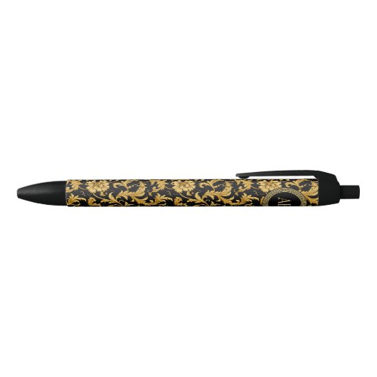 Monogram Zwart Goud Classy Elegant Patroon Zwarte Inkt Pen (Bovenkant)