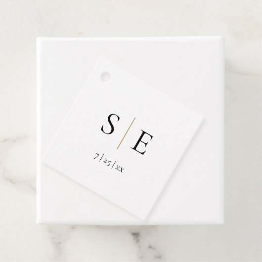 Monogram Zwart Goud Elegant Bruiloft Bedankjes Labels (In situ)