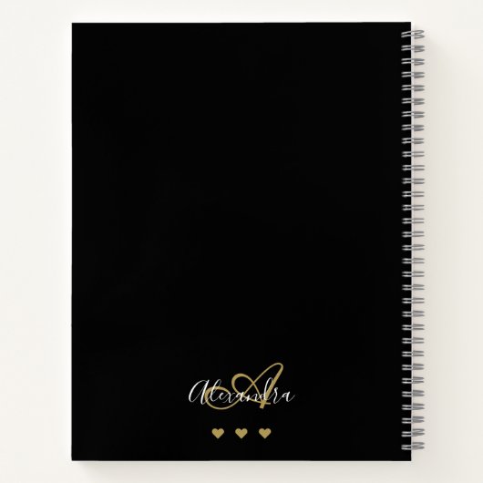 Monogram Zwart Goud Elegant Script Naam Recept Notitieboek (Achterkant)