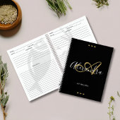 Monogram Zwart Goud Elegant Script Naam Recept Notitieboek