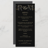 Monogram Zwart Goud Elegant Trouwmenu Menu (Voorkant / Achterkant)