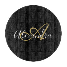 Monogram Zwart Goud Elegante Script Naam Chef