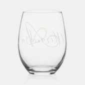 Monogram Zwart Goud Elegante Script Naam Wijnglas Zonder Voet (Achterkant)