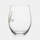 Monogram Zwart Goud Elegante Script Naam Wijnglas Zonder Voet (Links)