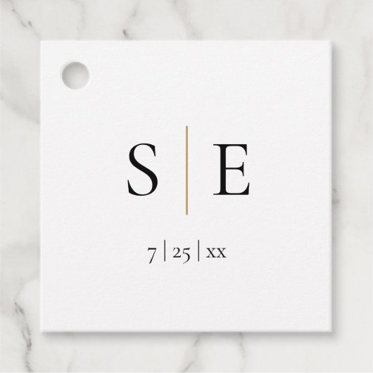 Monogram Zwart Goud Elegante Trouw Bedankjes Labels (Voorkant)
