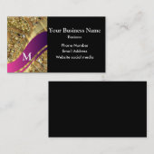 Monogram zwart goud en roze patroon visitekaartje (Voorkant / Achterkant)