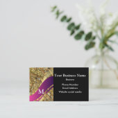 Monogram zwart goud en roze patroon visitekaartje (Staand voorkant)