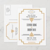 Monogram Zwart, Goud en Wit Art Deco Trouw Aankondigingskaart (Voorkant / Achterkant)