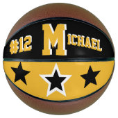 Monogram zwart, goud en wit basketbal (Voorkant)