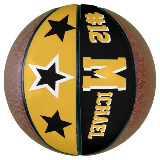 Monogram zwart, goud en wit basketbal (Verticaal)